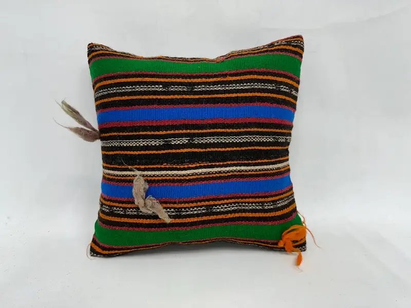 18x18 Green Pillow, Boho Pillow Sham Cover, Colorful Pillow Cover, Turkish Rugs Cushion, Cushion Case, Throw Kilim Pillow, Vintage Kilim Pillow - 1