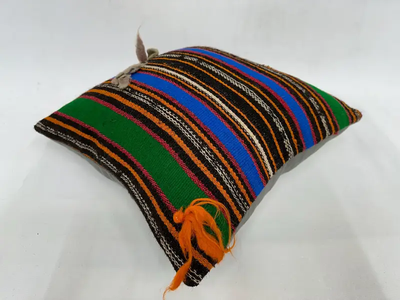 18x18 Green Pillow, Boho Pillow Sham Cover, Colorful Pillow Cover, Turkish Rugs Cushion, Cushion Case, Throw Kilim Pillow, Vintage Kilim Pillow - 6