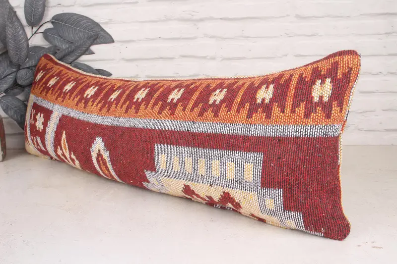 Neutral Pillow Sham, Cushion, Kilim Pillow Cover, Throw Kilim Pillow, Vintage Kilim Pillow, 12x36 Red Pillow, Wholesale Cushion Cover - 4