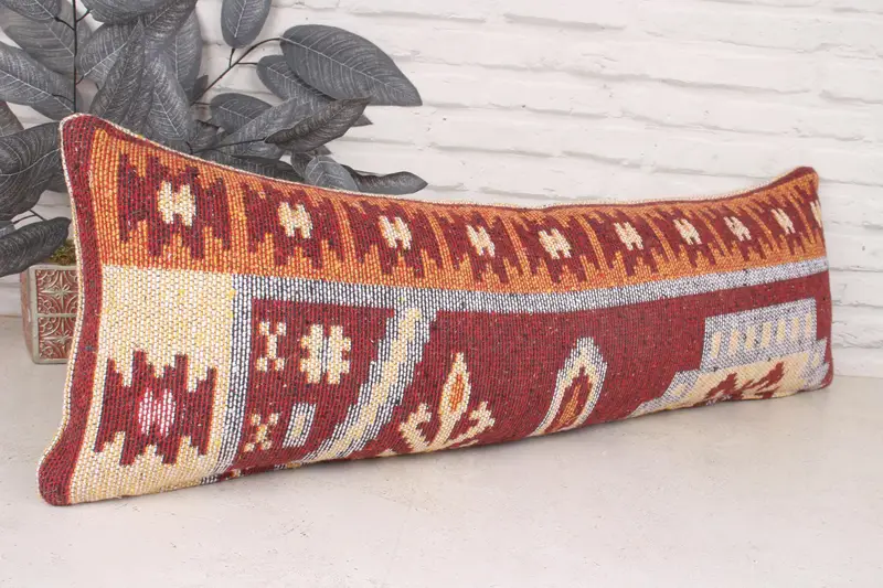 Neutral Pillow Sham, Cushion, Kilim Pillow Cover, Throw Kilim Pillow, Vintage Kilim Pillow, 12x36 Red Pillow, Wholesale Cushion Cover - 3