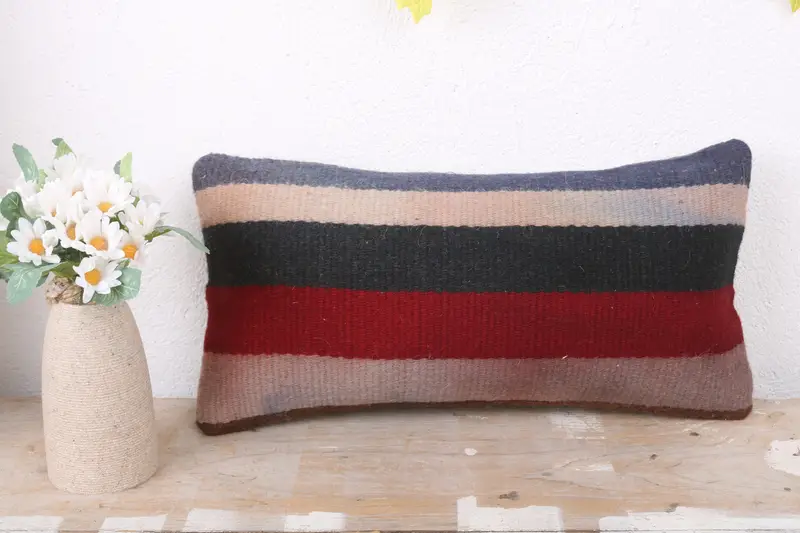 Vintage Kilim Pillow, Kilim Pillow Cover, Christmas Cushion, Aztec Pillow Cover, Pillow Case, 8x16 Red Pillow Case, Throw Kilim Pillow - 2