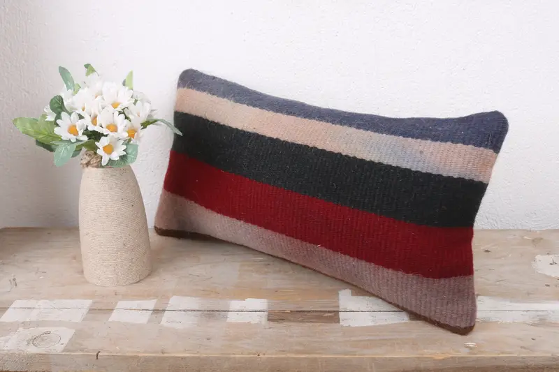 Vintage Kilim Pillow, Kilim Pillow Cover, Christmas Cushion, Aztec Pillow Cover, Pillow Case, 8x16 Red Pillow Case, Throw Kilim Pillow - 4