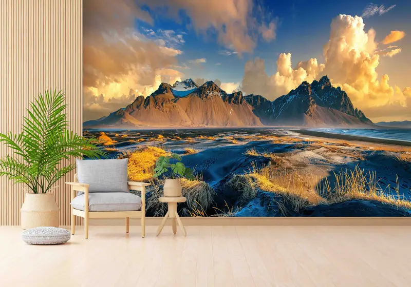 Zarif Dağ Doğa Manzarası Baskılı Duvar Kağıdı - Alanınızı Dönüştürün