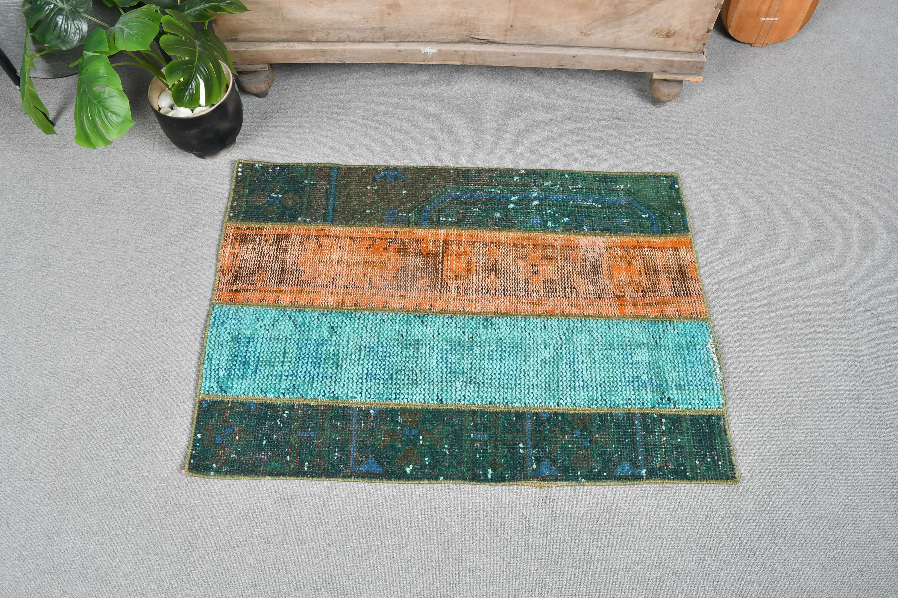 Turkish 2.2x3.1 ft Small Rug, Vintage Rug, Green Striped Rug - 1