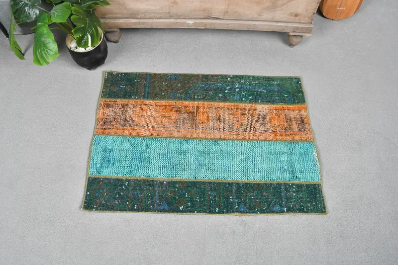 Blau-orange gestreifter Teppich, 2,2 x 3,1 Fuß, einzigartiges Design