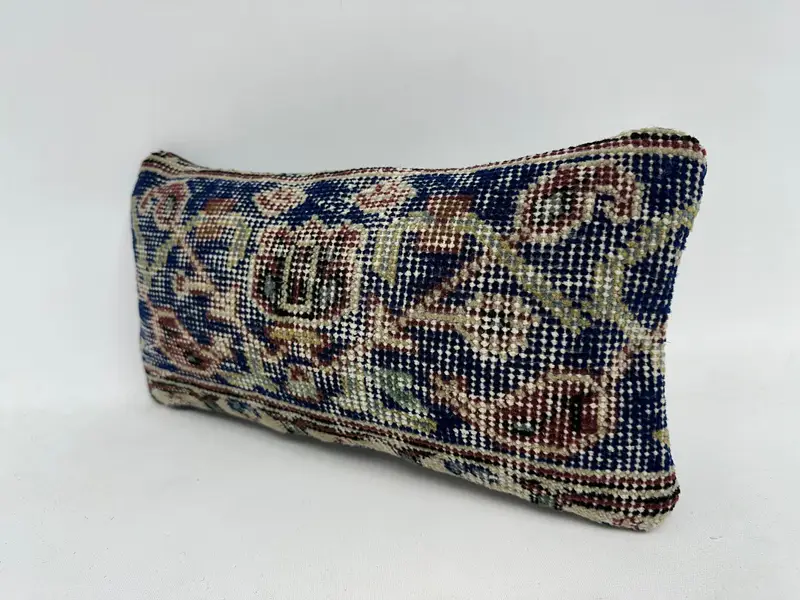 Floor Pillow, Vintage Pillow, 8x16 Blue Pillow, Square Throw Pillow Sham, Home Decor Pillow, Bolster Cushion, Cushion Cover, Throw Kilim Pillow - 4