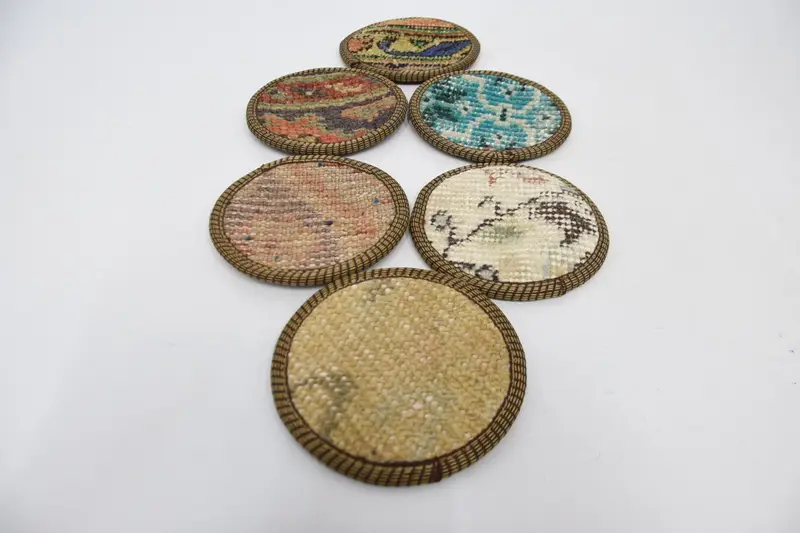 Beige and Bronze Kilim Coaster, Durable and Stylish Drink Coaster