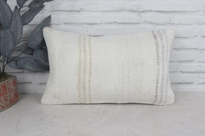 12x20 White Pillow, Boho Pillow Sham Cover, Pillow Cover, Kilim Rug Pillow Case, Ethnical Kilim Rug Pillow, Antique Pillows - 1