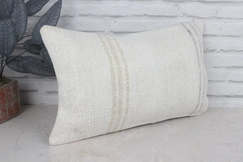 12x20 White Pillow, Boho Pillow Sham Cover, Pillow Cover, Kilim Rug Pillow Case, Ethnical Kilim Rug Pillow, Antique Pillows - 3