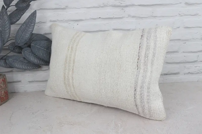 12x20 White Pillow, Boho Pillow Sham Cover, Pillow Cover, Kilim Rug Pillow Case, Ethnical Kilim Rug Pillow, Antique Pillows - 4
