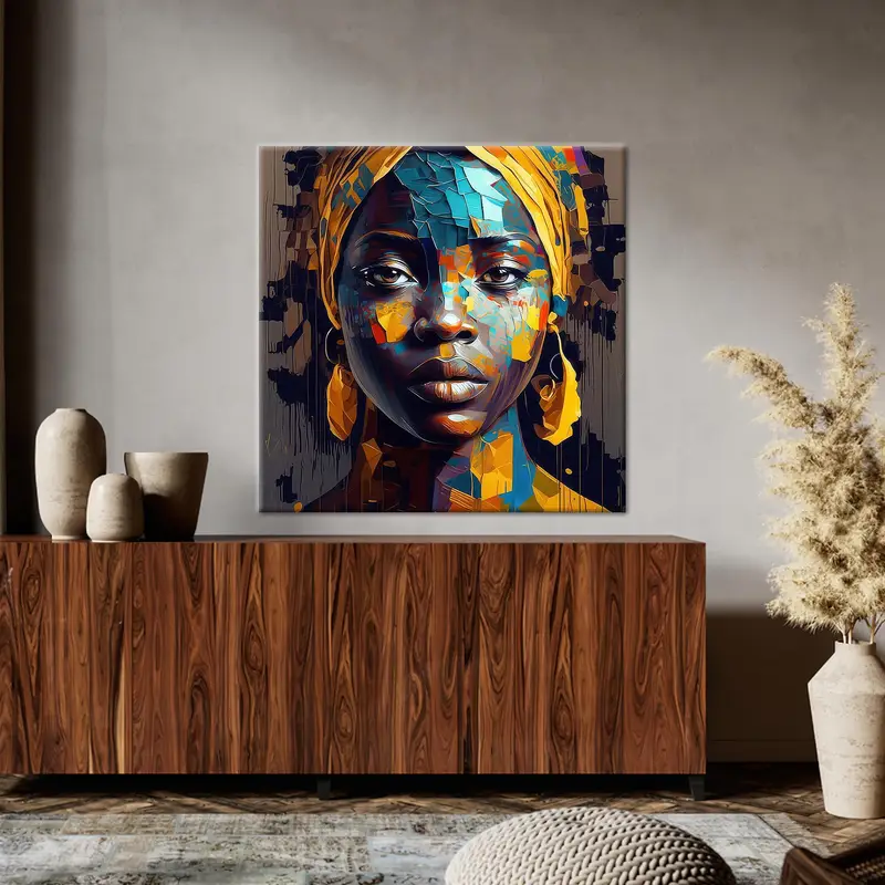 黄色のエレガントなアフリカ人女性 - プリントキャンバスアート