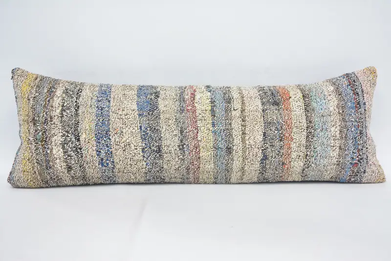 Almohada de tiro a rayas beige, cojín bordado 12x36