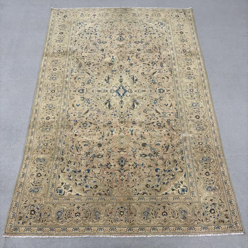 6.3x9.6 ft Vintage Rug, Large Turkish Rug, Brown Bordered Rug - 1