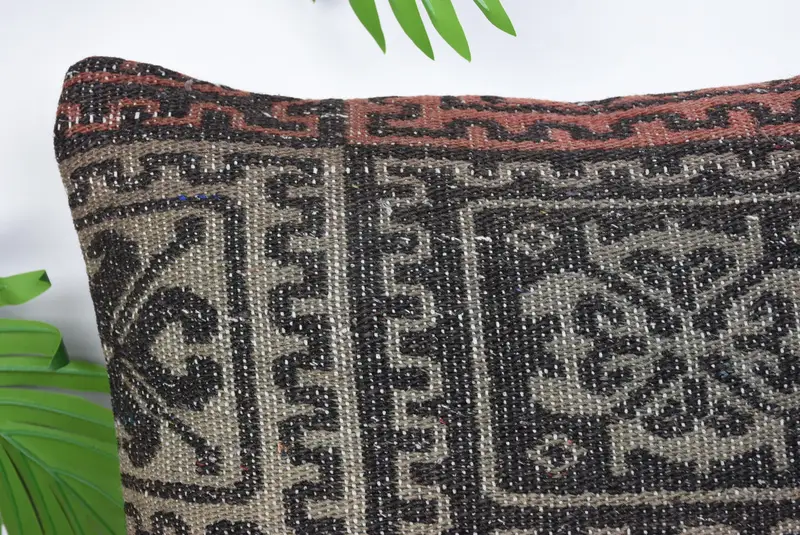 Kilim Cushion Sham, Authentic Pillow, Crochet Pattern Cushion Case, Antique Pillows, Ethnical Kilim Rug Pillow, Pillow Cover, 14x14 Brown Cushion - 2