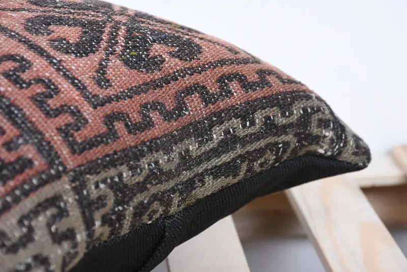 Kilim Cushion Sham, Authentic Pillow, Crochet Pattern Cushion Case, Antique Pillows, Ethnical Kilim Rug Pillow, Pillow Cover, 14x14 Brown Cushion - 7