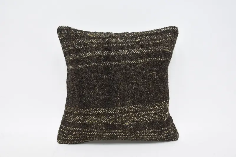 Pillow, Designer Throw Cushion Cover, Handmade Kilim Cushion, Home Decor Pillow, 14x14 Brown Cushion Case, Ethnical Kilim Rug Pillow - 1