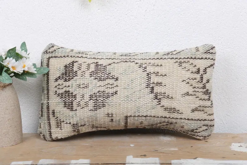 Gift Pillow, Pillow, Boho Throw Pillow Cover, Patio Pillow Sham, Antique Pillows, Handmade Kilim Cushion, 8x16 Beige Pillow Case, Oriental Cushion - 2