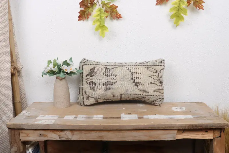 Gift Pillow, Pillow, Boho Throw Pillow Cover, Patio Pillow Sham, Antique Pillows, Handmade Kilim Cushion, 8x16 Beige Pillow Case, Oriental Cushion - 1