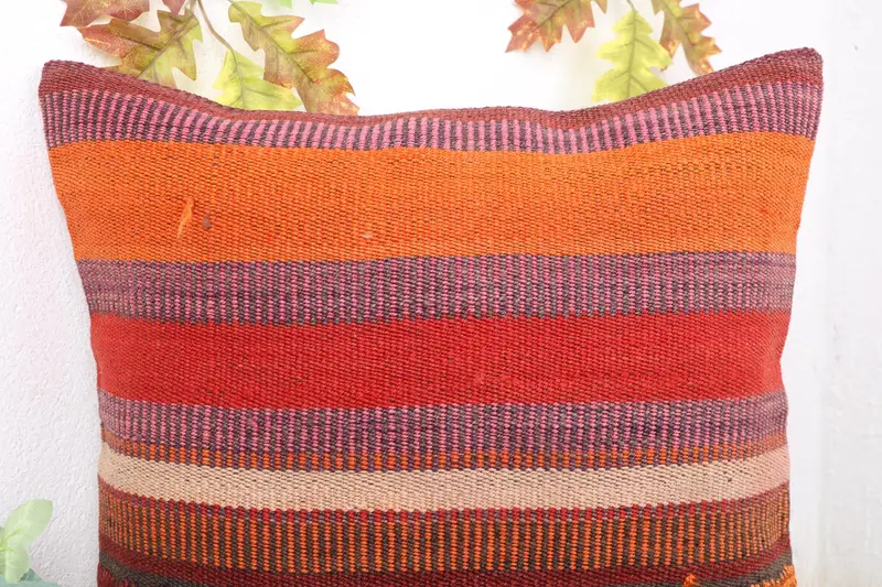 Pillow Case, Seat Pillow, Home Decor Pillow, Ethnical Kilim Rug Pillow, Turkish Pillow, 18x18 Red Pillow, Pastel Cushion Case - 5