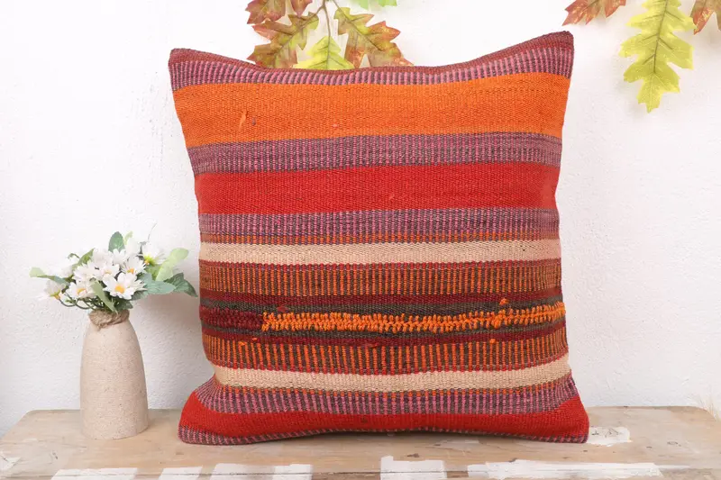 Pillow Case, Seat Pillow, Home Decor Pillow, Ethnical Kilim Rug Pillow, Turkish Pillow, 18x18 Red Pillow, Pastel Cushion Case - 2