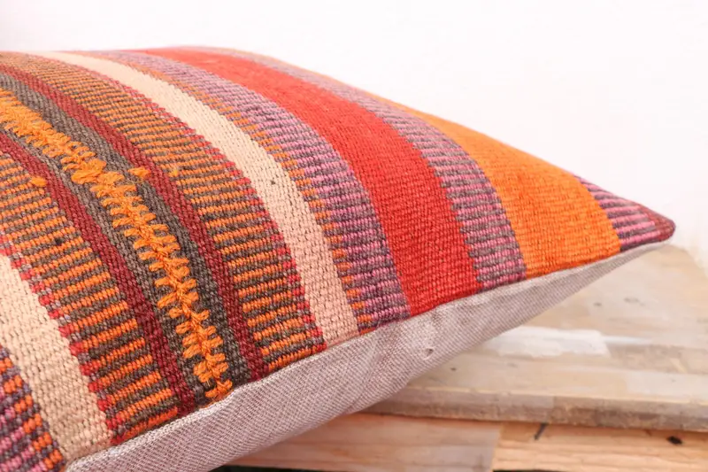 Pillow Case, Seat Pillow, Home Decor Pillow, Ethnical Kilim Rug Pillow, Turkish Pillow, 18x18 Red Pillow, Pastel Cushion Case - 6