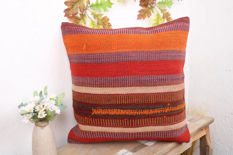 Pillow Case, Seat Pillow, Home Decor Pillow, Ethnical Kilim Rug Pillow, Turkish Pillow, 18x18 Red Pillow, Pastel Cushion Case - 4