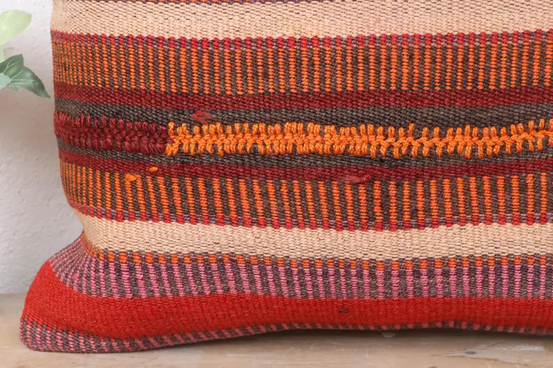Pillow Case, Seat Pillow, Home Decor Pillow, Ethnical Kilim Rug Pillow, Turkish Pillow, 18x18 Red Pillow, Pastel Cushion Case - 3