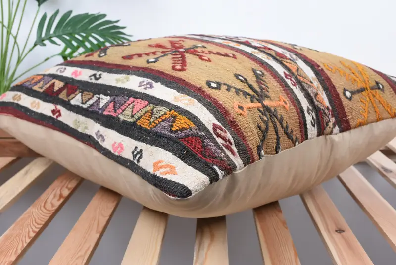 Cushion, Interior Designer Pillow, 24x24 Beige Cushion Cover, Handmade Kilim Cushion, Handmade Throw Pillow Case, Art Deco Pillow, Antique Pillows - 6