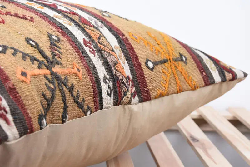 Cushion, Interior Designer Pillow, 24x24 Beige Cushion Cover, Handmade Kilim Cushion, Handmade Throw Pillow Case, Art Deco Pillow, Antique Pillows - 7
