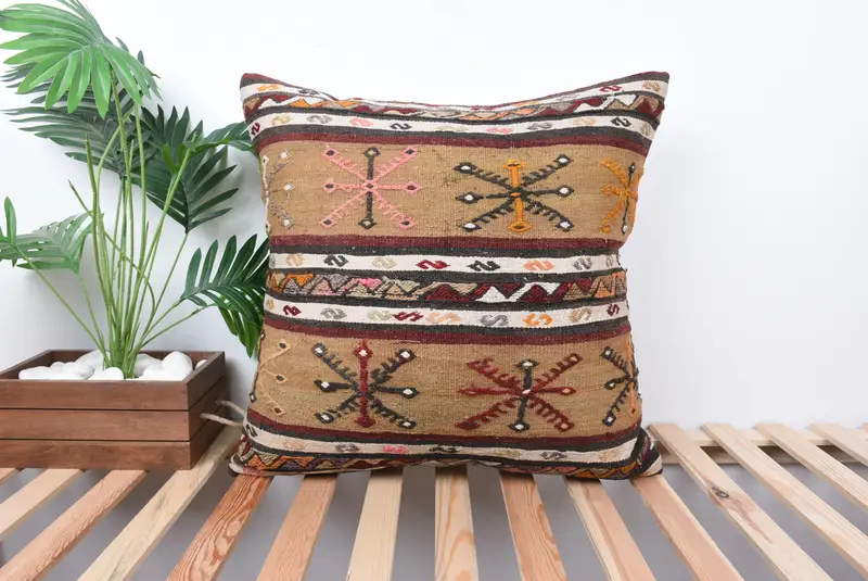 Cushion, Interior Designer Pillow, 24x24 Beige Cushion Cover, Handmade Kilim Cushion, Handmade Throw Pillow Case, Art Deco Pillow, Antique Pillows - 1