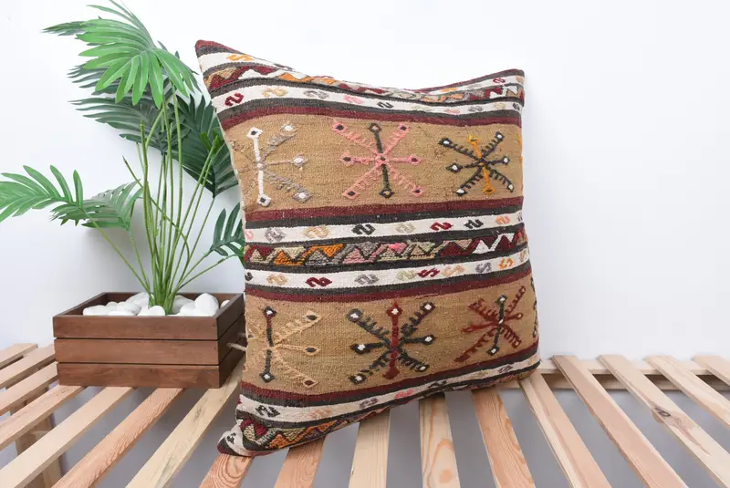 Cushion, Interior Designer Pillow, 24x24 Beige Cushion Cover, Handmade Kilim Cushion, Handmade Throw Pillow Case, Art Deco Pillow, Antique Pillows - 4