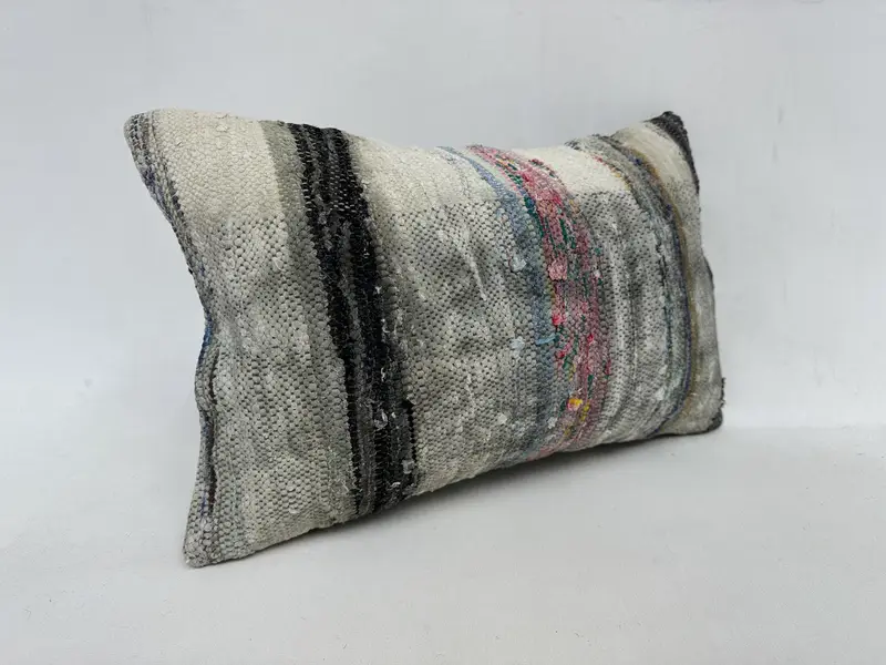 Meditation Cushion Cover, 12x20 Pink Cushion Case, Gift Pillow, Turkish Kilim Pillow, Ethnical Kilim Rug Pillow, Cushion Case - 3