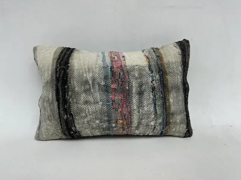 Meditation Cushion Cover, 12x20 Pink Cushion Case, Gift Pillow, Turkish Kilim Pillow, Ethnical Kilim Rug Pillow, Cushion Case - 1