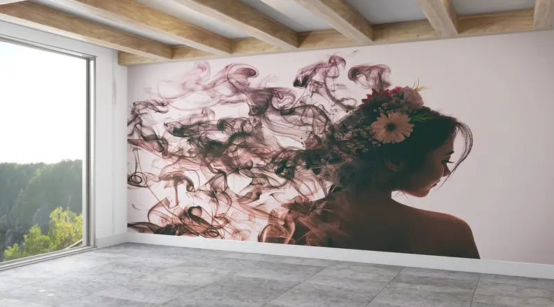 Modern Kadın Soyut Duman Duvar Kağıdı - Baskılı Sanat Dekor