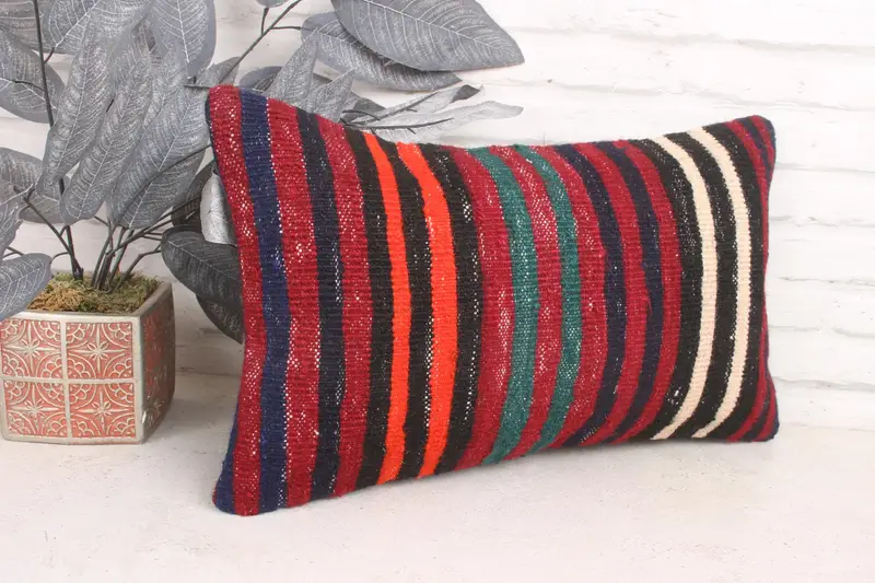 Bright Cushion, 12x20 Red Cushion, Cushion Cover, Kilim Pillow Cover, Turkish Pillow, Lounge Throw Cushion Cover, Vintage Kilim Pillow - 3