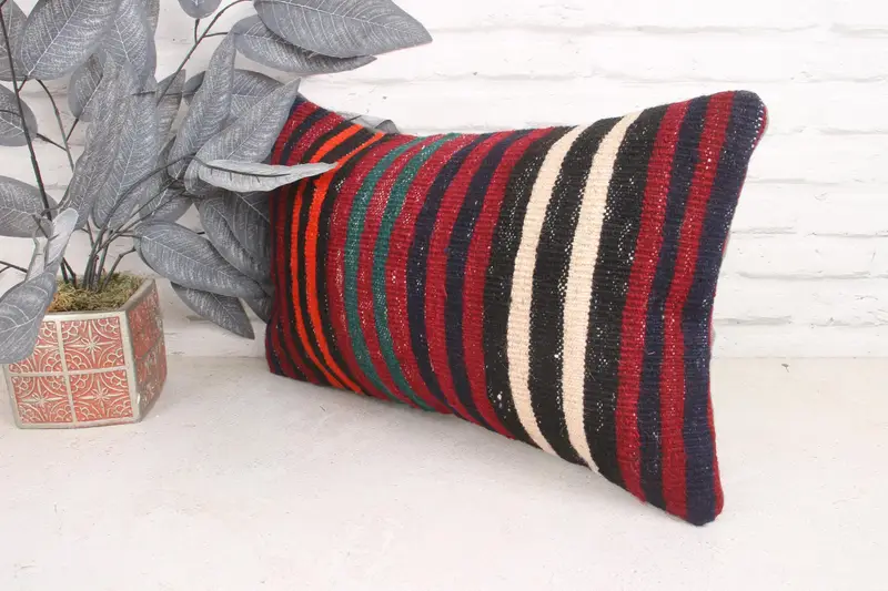 Bright Cushion, 12x20 Red Cushion, Cushion Cover, Kilim Pillow Cover, Turkish Pillow, Lounge Throw Cushion Cover, Vintage Kilim Pillow - 4