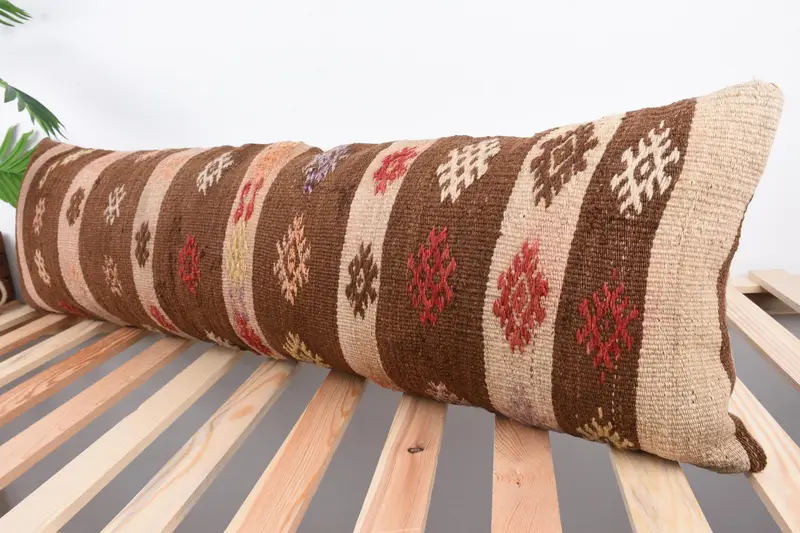 Aesthetic Cushion Cover, Pillow Sham, 12x43 Brown Cushion Case, Antique Pillows, Lounge Throw Pillow Sham, Gift Pillow, Handmade Kilim Cushion - 5