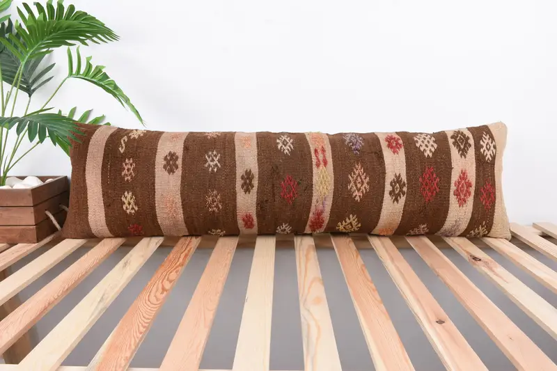 Aesthetic Cushion Cover, Pillow Sham, 12x43 Brown Cushion Case, Antique Pillows, Lounge Throw Pillow Sham, Gift Pillow, Handmade Kilim Cushion - 1
