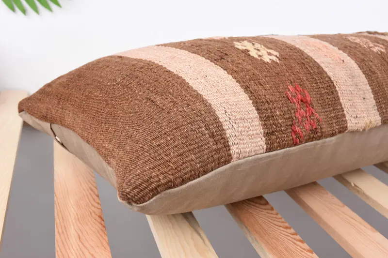 Aesthetic Cushion Cover, Pillow Sham, 12x43 Brown Cushion Case, Antique Pillows, Lounge Throw Pillow Sham, Gift Pillow, Handmade Kilim Cushion - 6