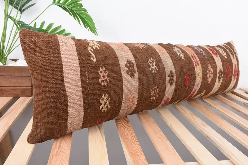 Aesthetic Cushion Cover, Pillow Sham, 12x43 Brown Cushion Case, Antique Pillows, Lounge Throw Pillow Sham, Gift Pillow, Handmade Kilim Cushion - 4