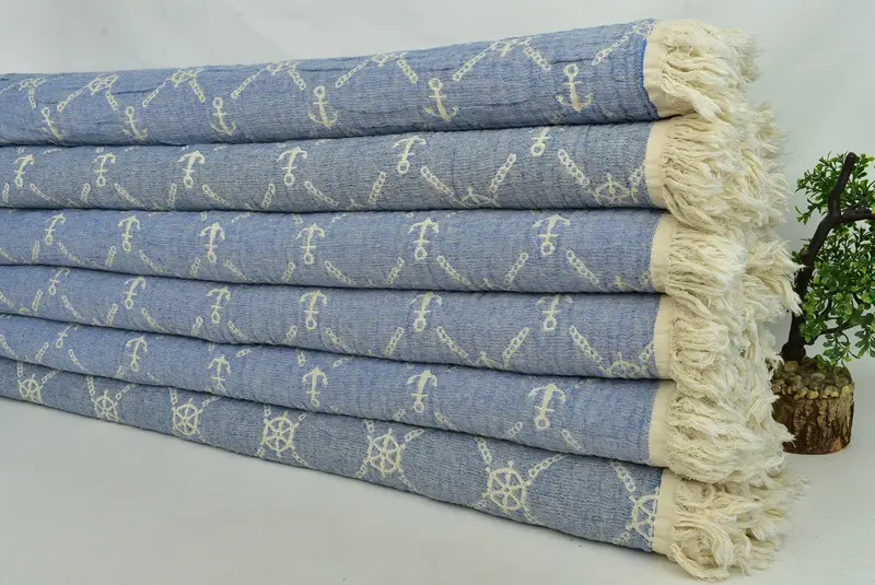 Bachelorette Gifts, Boho Throw Blankets, Wedding Gift Customized Blanket, 88x68 Cotton Marine Design Towel, Customized Throw Blankets, Woven Blanket - 4