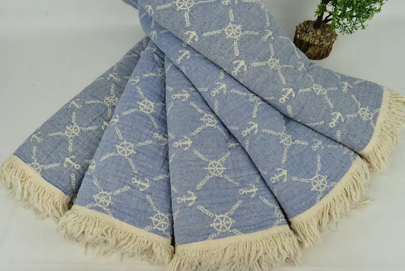 Bachelorette Gifts, Boho Throw Blankets, Wedding Gift Customized Blanket, 88x68 Cotton Marine Design Towel, Customized Throw Blankets, Woven Blanket - 5