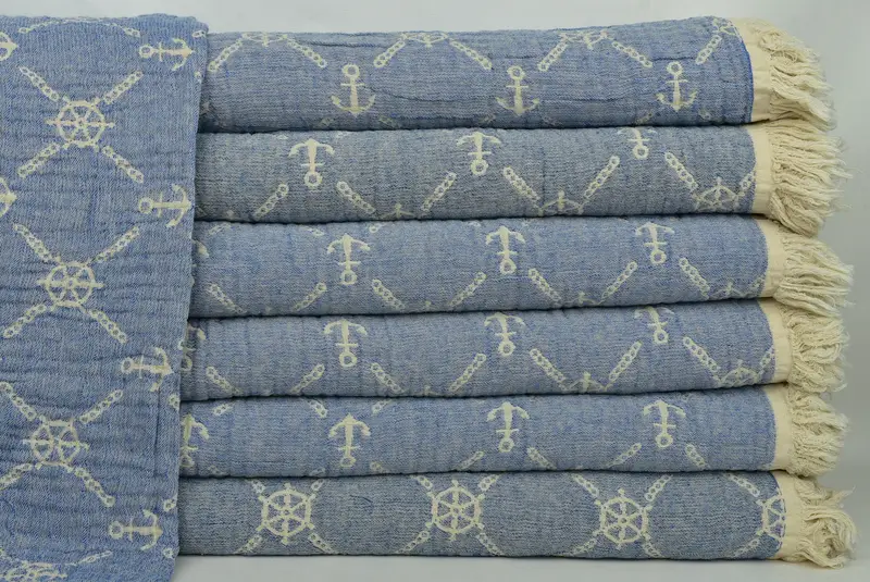 Bachelorette Gifts, Boho Throw Blankets, Wedding Gift Customized Blanket, 88x68 Cotton Marine Design Towel, Customized Throw Blankets, Woven Blanket - 2