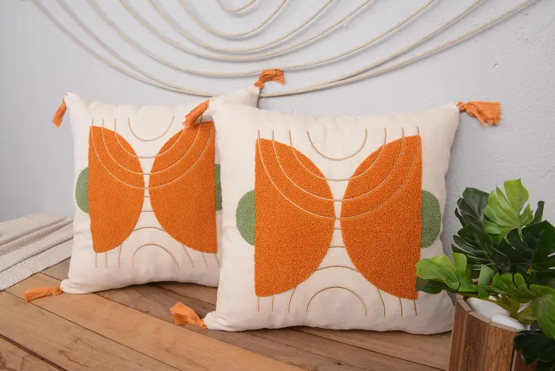 Almohada de lanzamiento bordada del suroeste, cojín con cremallera vintage