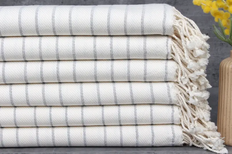 Turkish Beach Towel White Herringbone, 40x71 Inches