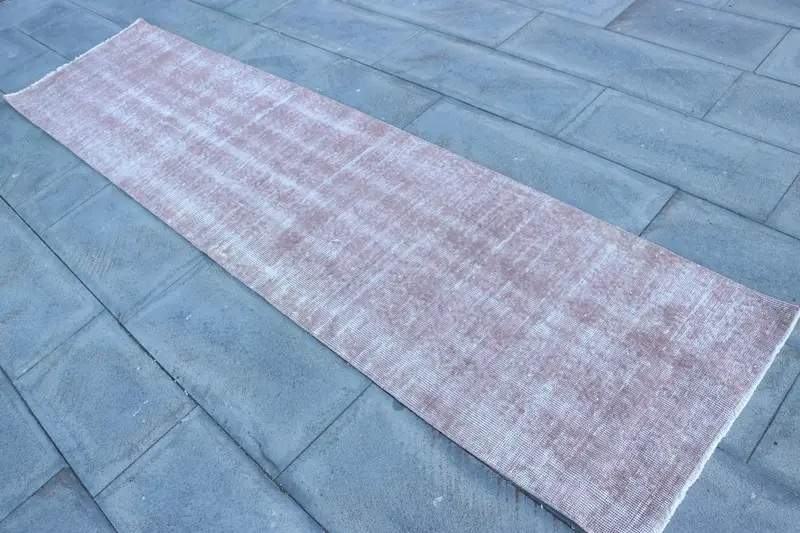 2.3x9.3 ft Runner Turkish Rug, Pink Vintage Rug - 1