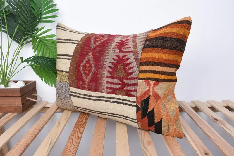 Pillow, Vintage Kilim Throw Pillow, Outdoor Bolster Cushion Case, Handmade Pillow Cover, Pillow for Couch, 20x28 Red Cushion Case, Antique Pillows - 5