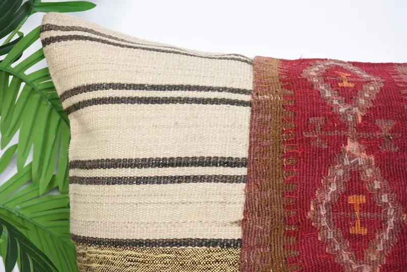 Pillow, Vintage Kilim Throw Pillow, Outdoor Bolster Cushion Case, Handmade Pillow Cover, Pillow for Couch, 20x28 Red Cushion Case, Antique Pillows - 2