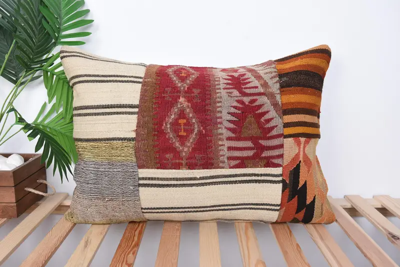 Pillow, Vintage Kilim Throw Pillow, Outdoor Bolster Cushion Case, Handmade Pillow Cover, Pillow for Couch, 20x28 Red Cushion Case, Antique Pillows - 1