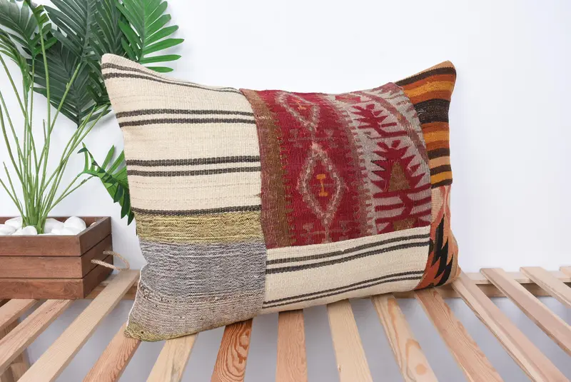 Pillow, Vintage Kilim Throw Pillow, Outdoor Bolster Cushion Case, Handmade Pillow Cover, Pillow for Couch, 20x28 Red Cushion Case, Antique Pillows - 4